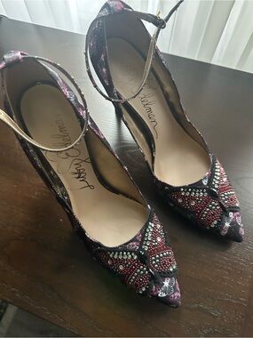 Libby Edelman Butterfly Embellished Rhinestone Pointed-Toe Ankle-Strap Pumps